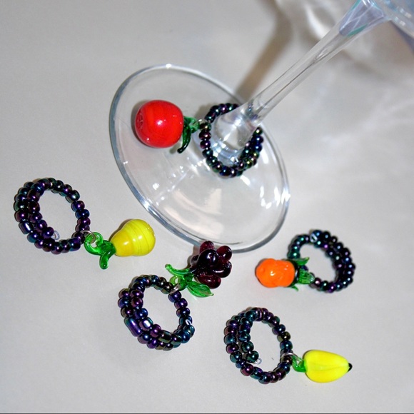๐3/20$5/25๐SET VINTAGE BLOWN GLASS FRUIT WINE GLASS CHARM - Picture 6 of 16